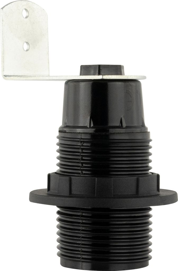 Fassung Isolierstoff mit Winkel, Farbe:Schwarz, Teilebezeichnung:Fassung ISO E 27 m.Ri.&Wink.sw