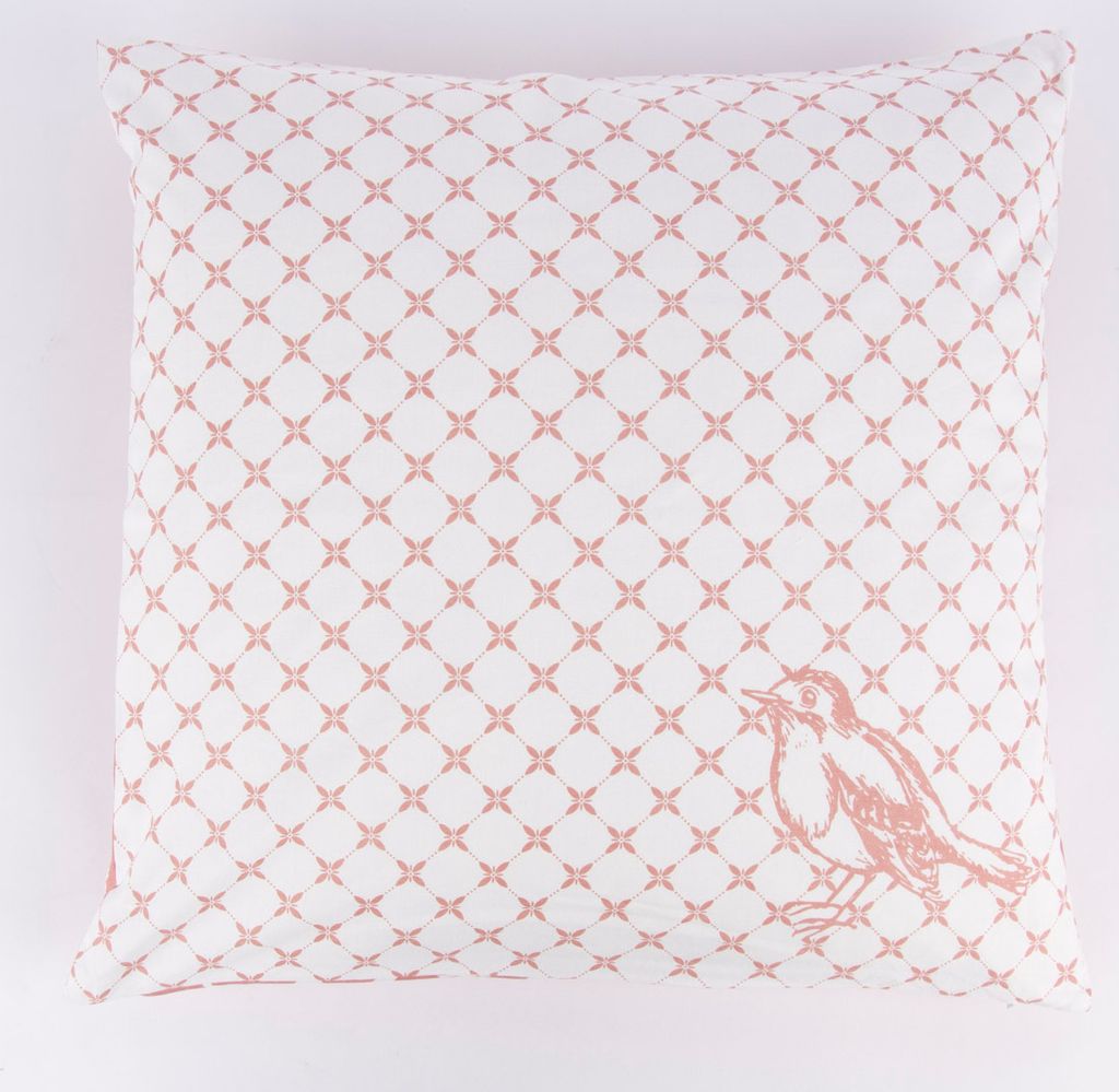 Clayre & Eef Wende-Kissenhülle Vögel Blumen rosa weiß 50x50cm