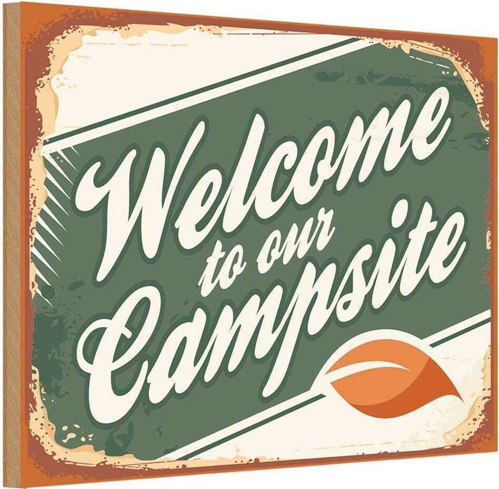 vianmo Holzschild 12x18 cm Camping welcome to our Campsite Outdoor