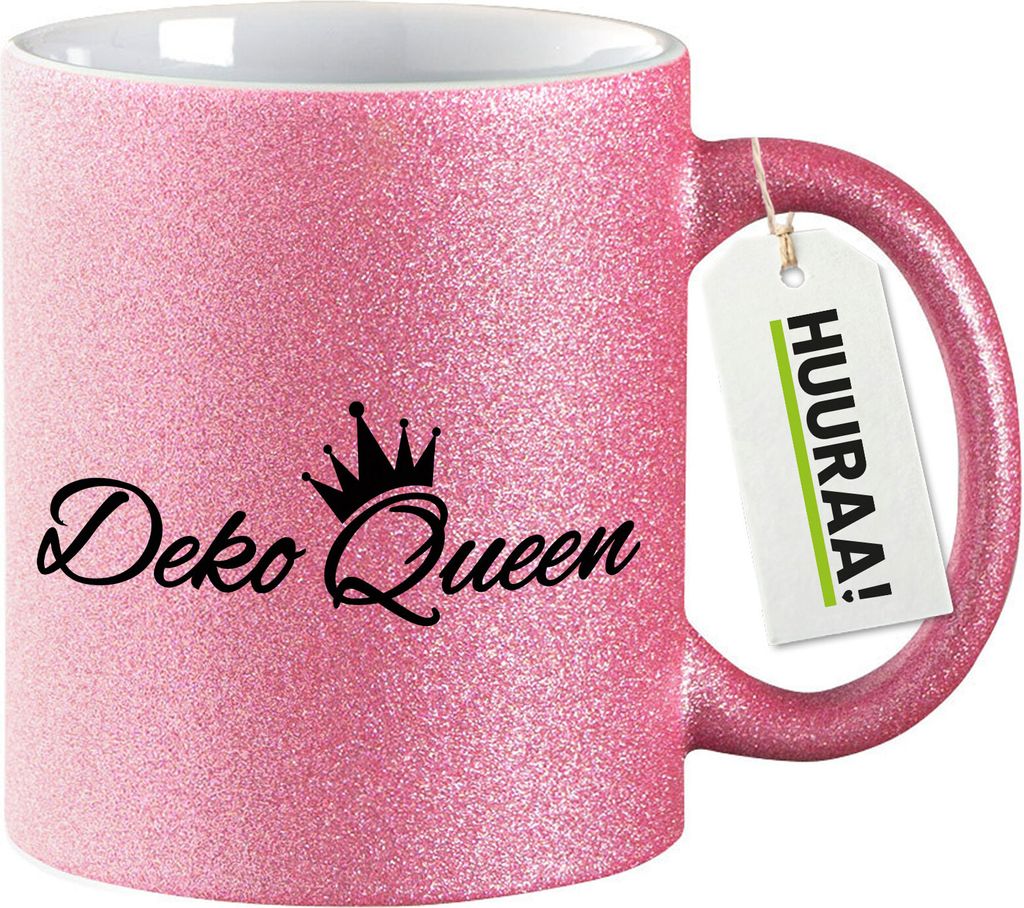 Huuraa Glitzertasse Deko Queen Krone 330ml Pink Keramik Kaffeebecher Geschenkidee