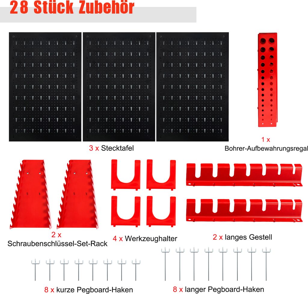 COSTWAY 120x60cm stěna na nářadí s 25 závěsnými doplňky, Obrázek produktu 6