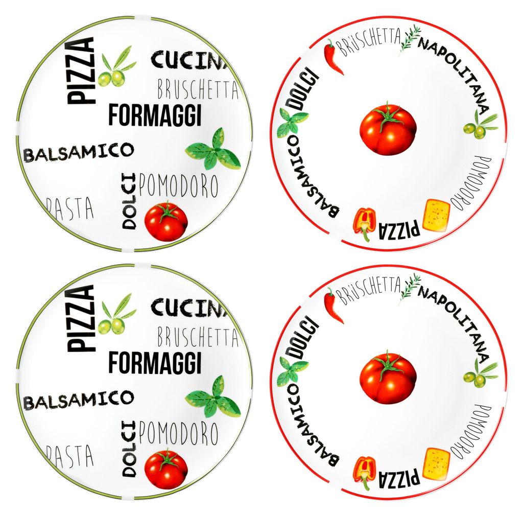 4er Set Pizzateller Tomate | Weiß mit Nachbildung Grün & Produktbild 