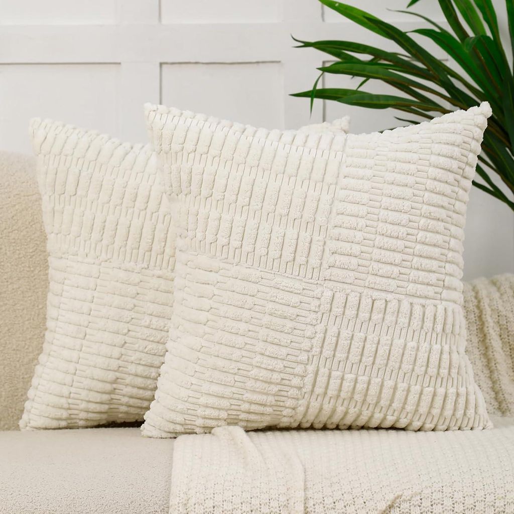 Set mit 2 Kissenbezügen aus Cord, 50 x 50 cm, gestreift, weich, dekorativ für Sofa und Wohnzimmer