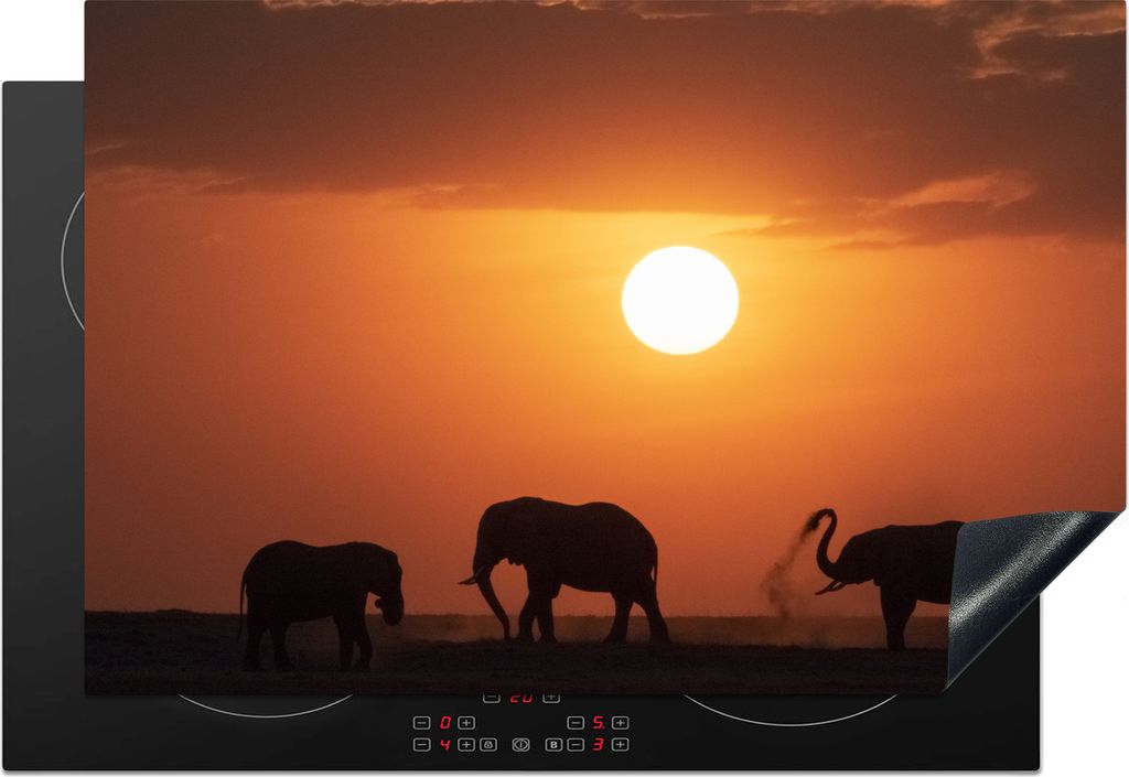 KitchenYeah Herdabdeckplatte Afrikanische Elefanten bei Sonnenuntergang , 78x52cm, Küche Deko, Glaskeramikfeld Herdabdeckung, Abdeckplatte fùr ...