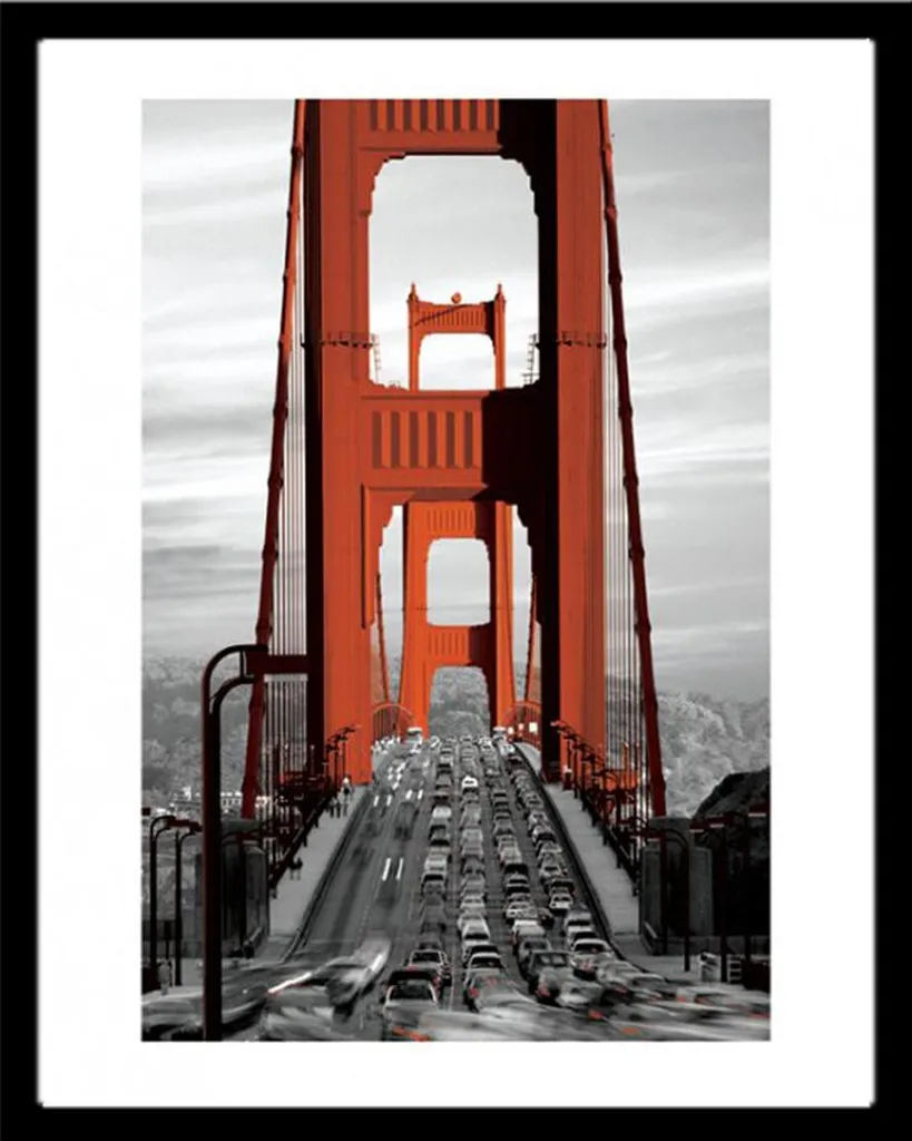Tableau Golden Gate Bridge San Francisco avec cadre photo noir MDF