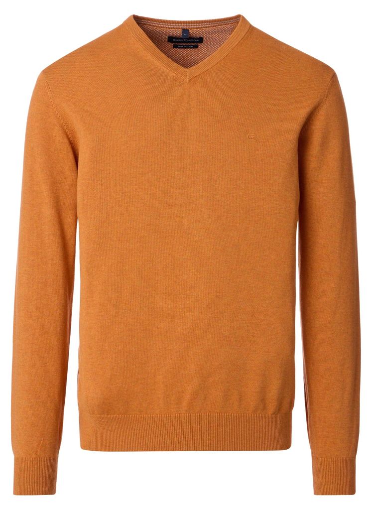 CASAMODA Herren Pullover V-Neck Regular Pima-Baumwolle Orange 3XL