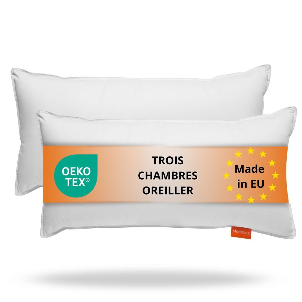 Lot de 2 oreillers en plumes 80 x 80 cm, à 3 compartiments, Image du produit 