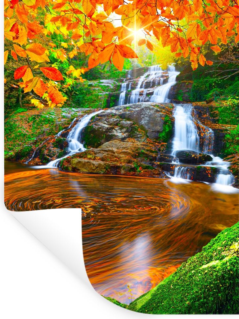 MuchoWow Wandtattoo Wandsticker Wandaufkleber Natur - Wasserfall - Steine - Moos - Blätter - Grün 120x160 cm Selbstklebend und Repositionierbar...
