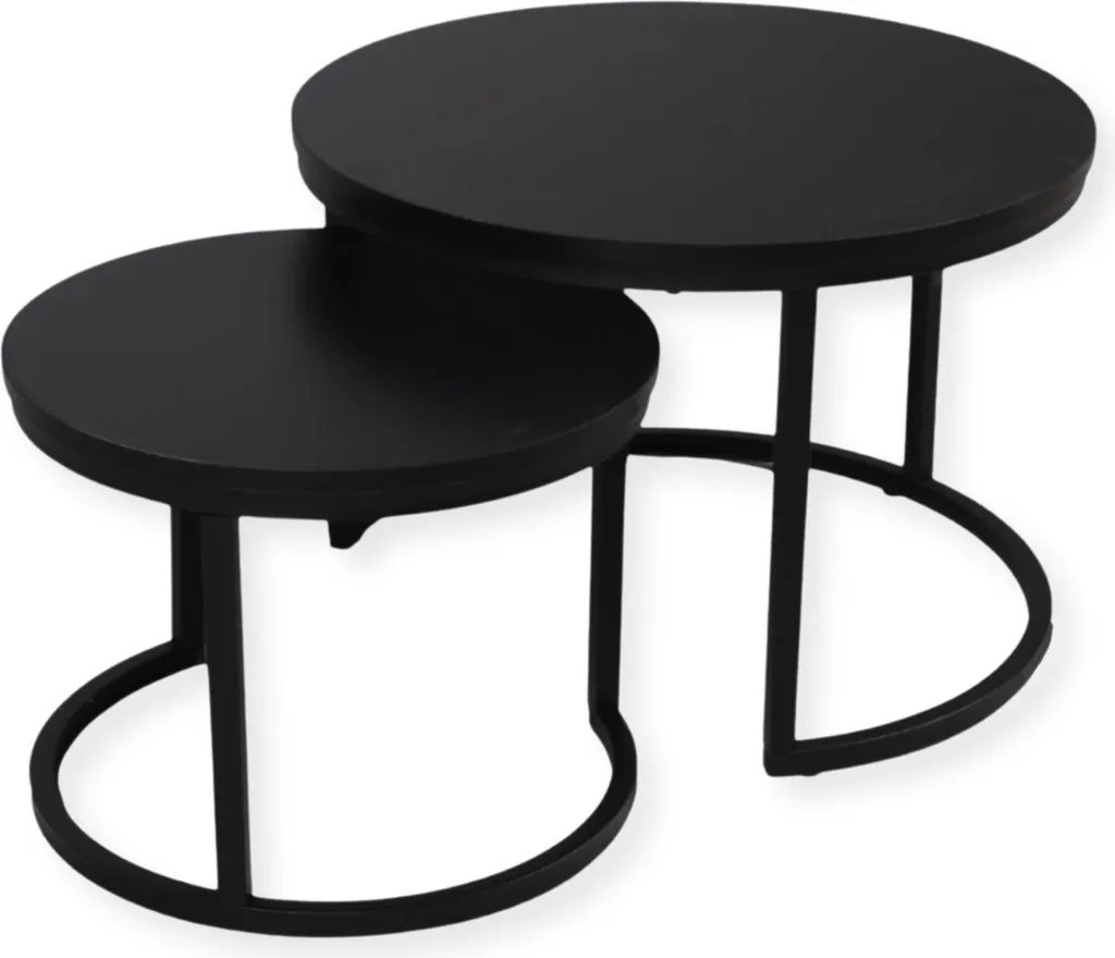 Duo Tables Basses Rondes pour Petit Salon - Finition Bois Noir Antique