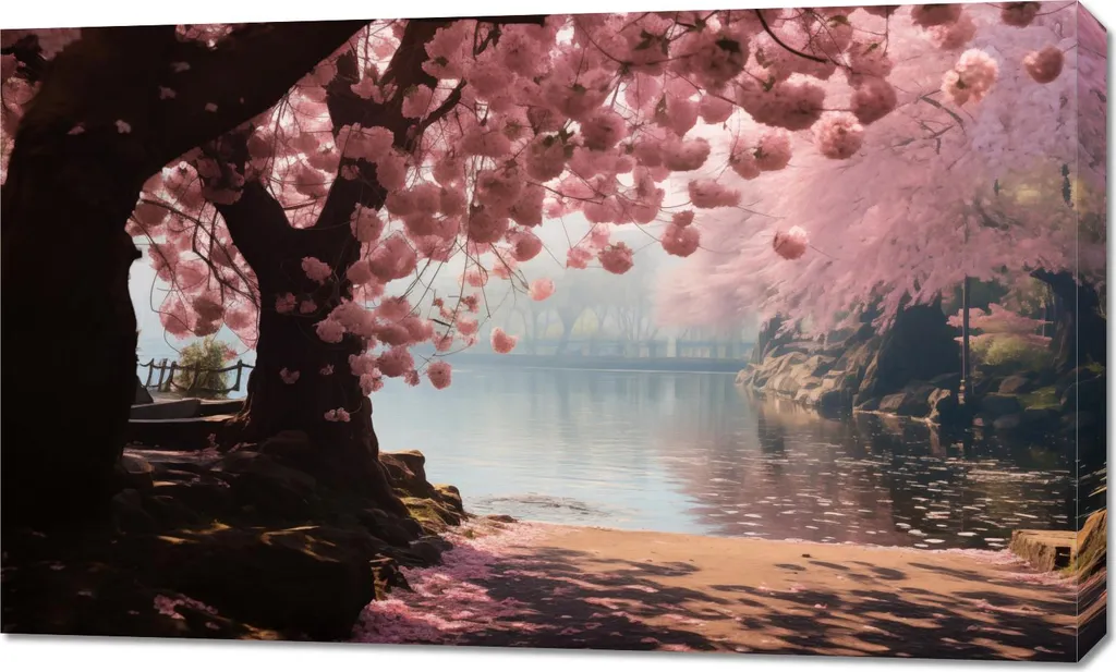 Tableau Image 100 x 60 cm Le calme des sakura - Déco Zen Salon