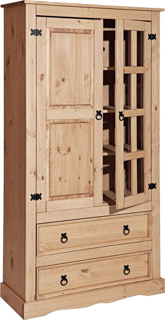 Möbilia Vitrine | 2 Türen, 2 Schubladen | Kiefer-Holz Produktbild 
