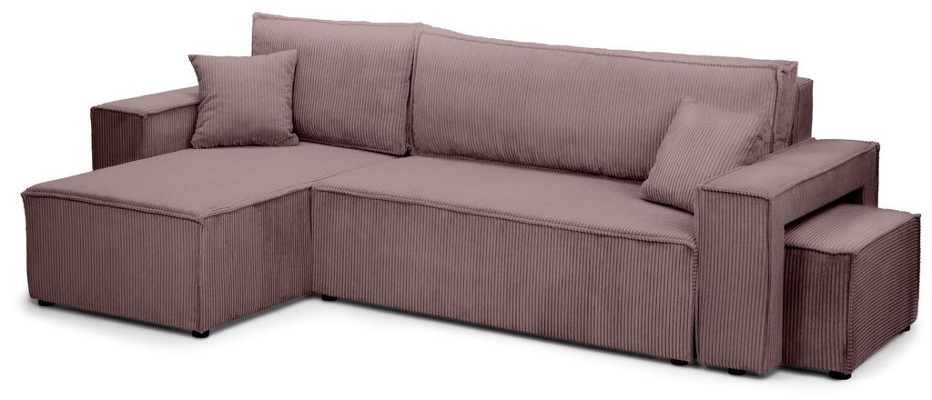 Klara Ecksofa mit Schlaffunktion und Pouf - Cord-Eleganz und höchster Komfort - Altrosa - 200 × 142-154 cm