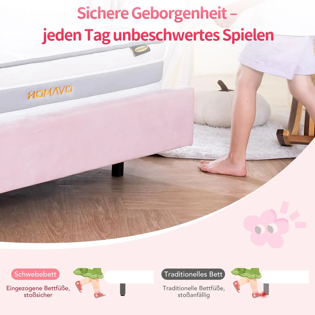 Lit LED Musical Rose 90x200 cm Design Nuage et Structure Suspendue - 7