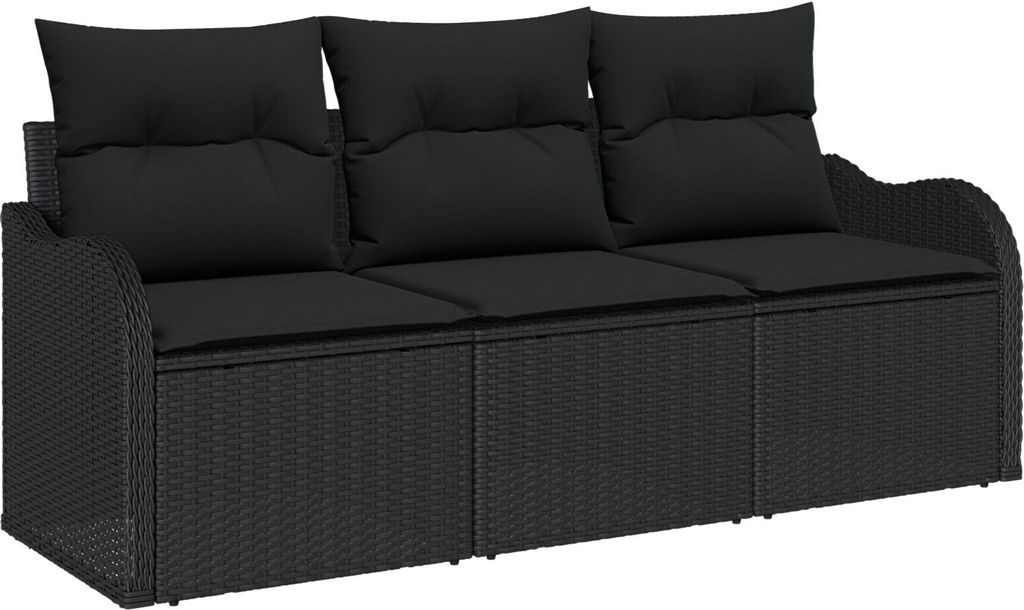 Möbel 3-teiliges Garten Sofa Set mit Kissen Schwarz Poly Rattan - Gartensofas 3345563