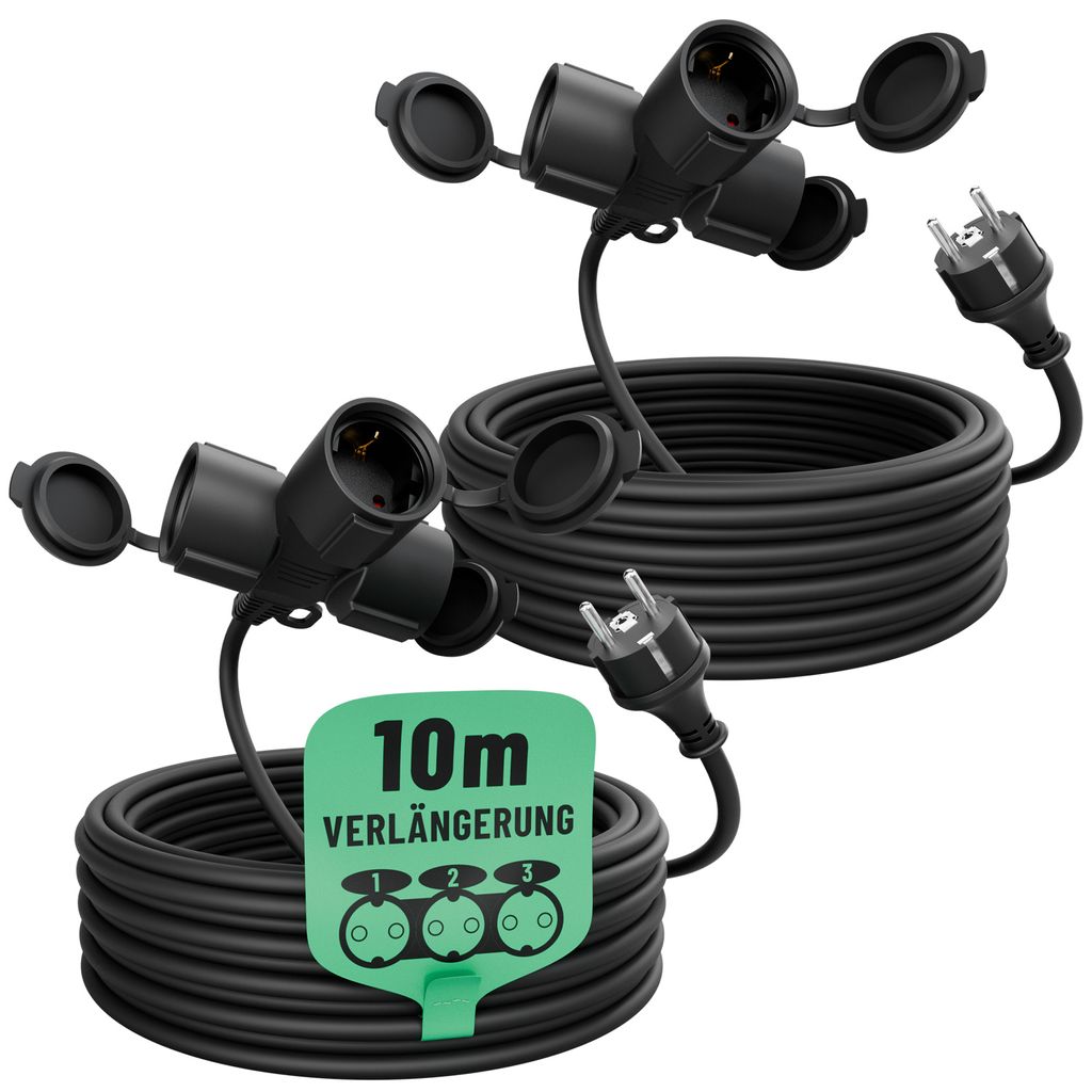 greate Outdoor Verlängerungskabel 3-fach 10m 2er Pack