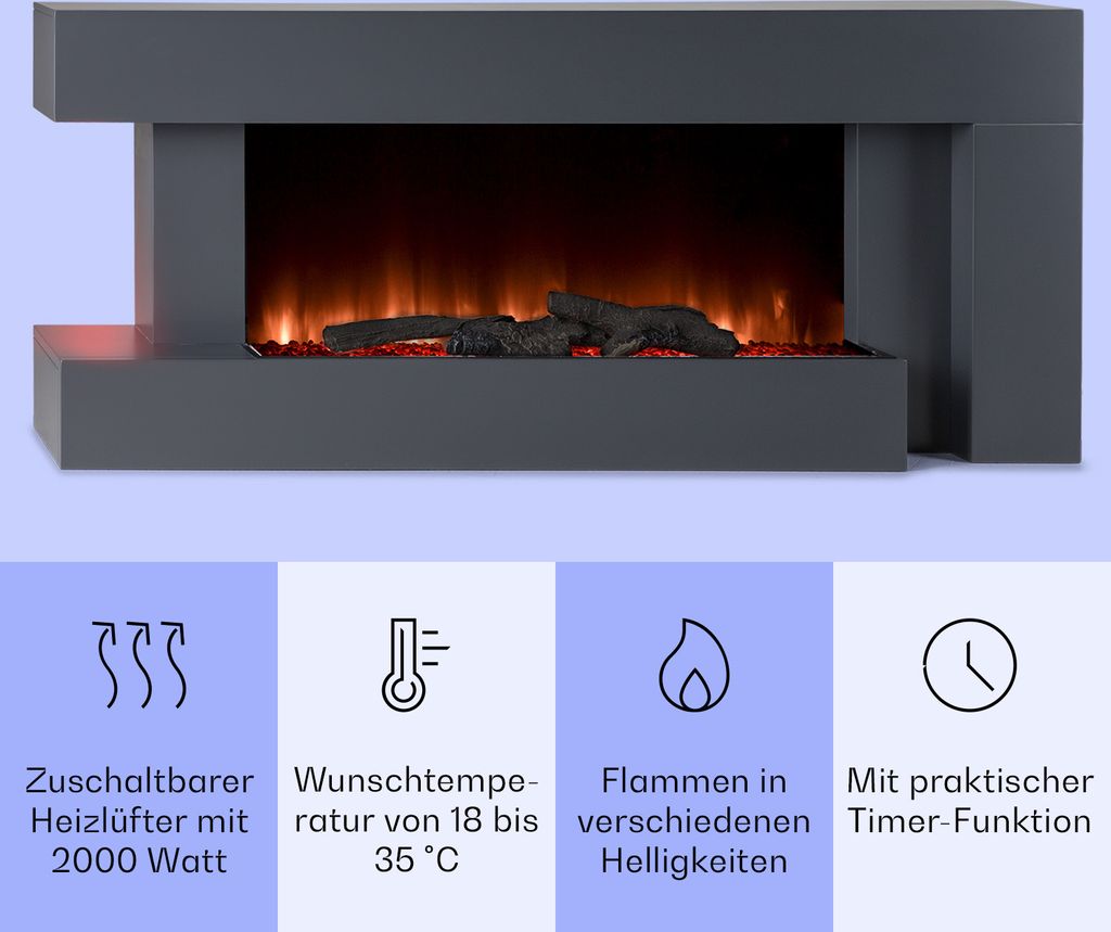 Kamin Elettrico Klarstein Con LED-Flammen - 2000W, Riscaldamento E Effetto Fiamma Realistico - Foto 13
