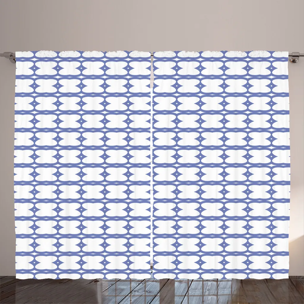 Rideaux Universels pour Salon Motif Abstrait 280x225 cm Bleu et Blanc