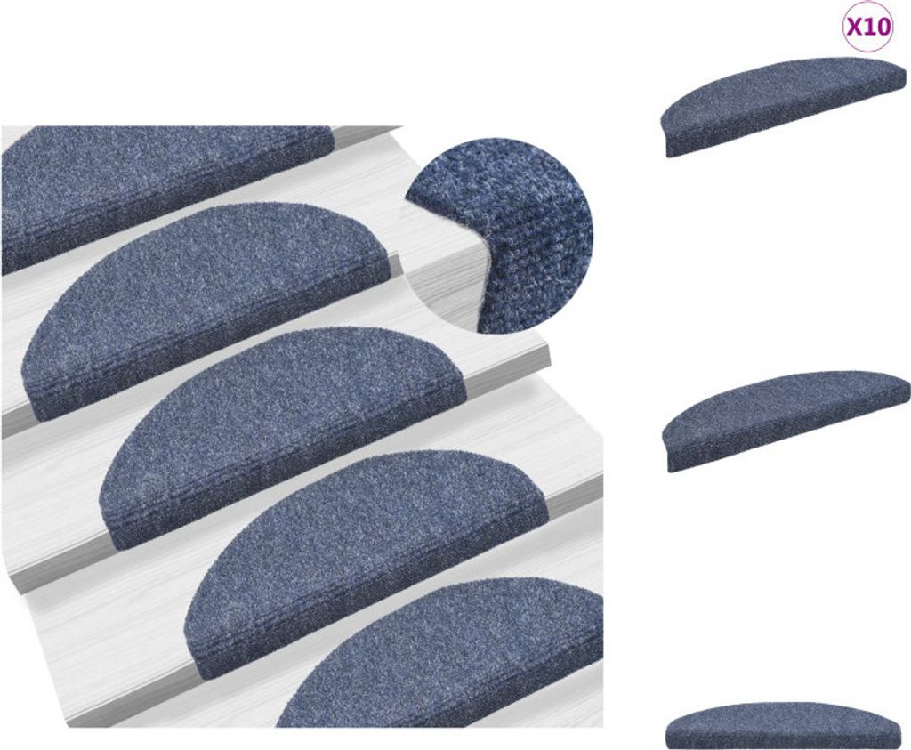 vidaXL Selbstklebende Treppenmatten 10 Stk. Blau 65x21x4cm Nadelvlies - Stufenteppiche