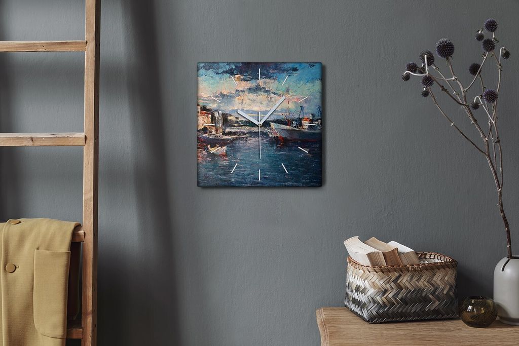 Coloray Hodiny Unikátní 30x30 cm Tiché hodiny Pro obývací pokoj a kuchyň Nástěnné hodiny Plátno Bílé ručičky hodin - námořní pří...