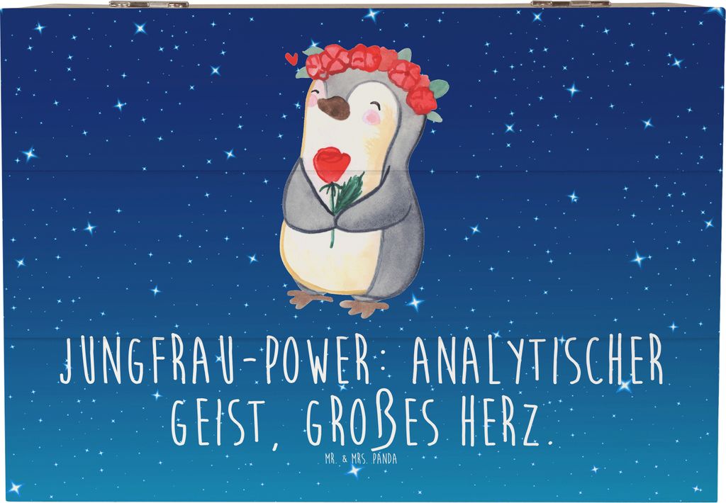 Mr. & Mrs. Panda Kiste Jungfrau Astrologie 22 x 15 cm - Sternenhimmel Blau - Geschenk, fotobox, Aufbewahrungsbox aus Holz, Geschenke für Frauen, S...