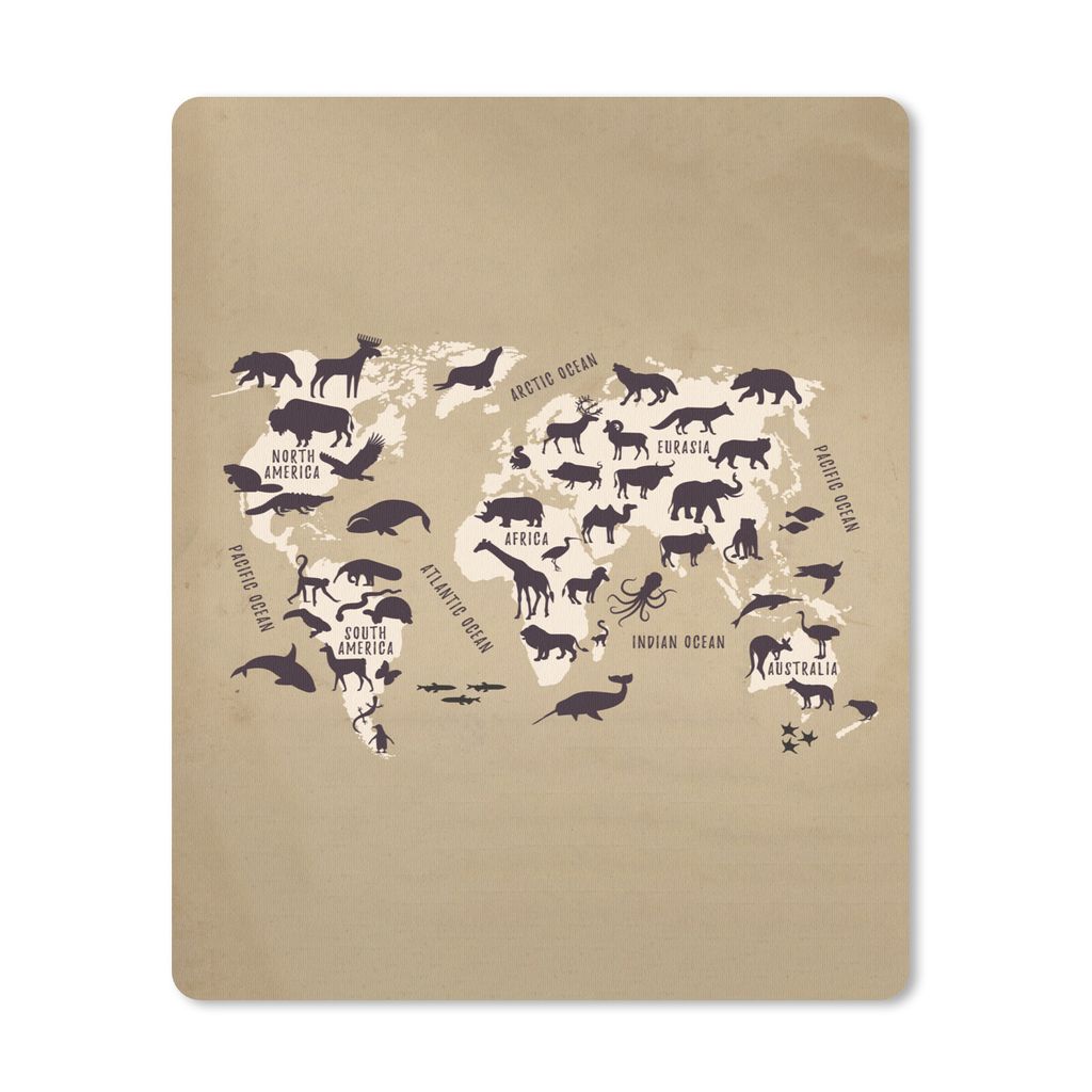 MuchoWow Mauspad Mousepad Weltkarte - Tiere - Retro 30x40 cm - Mousepads - Maus Mat - Pad - Mausunterlage - Mausmatten