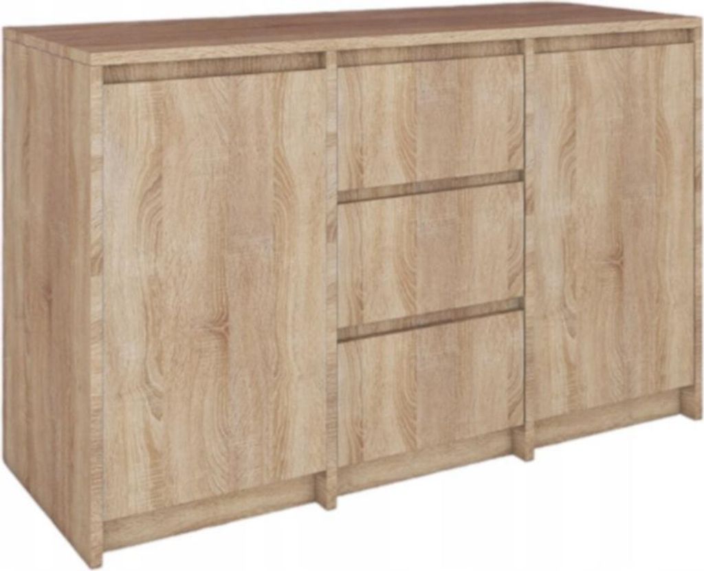 Kommode mit 3 Schubladen und 2 Türen, modern, geräumig, grifflos, Eiche Sonoma