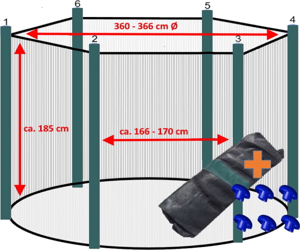 walexo Trampolin Sicherheitsnetz für 6 Stangensystem ( 366 Produktbild 