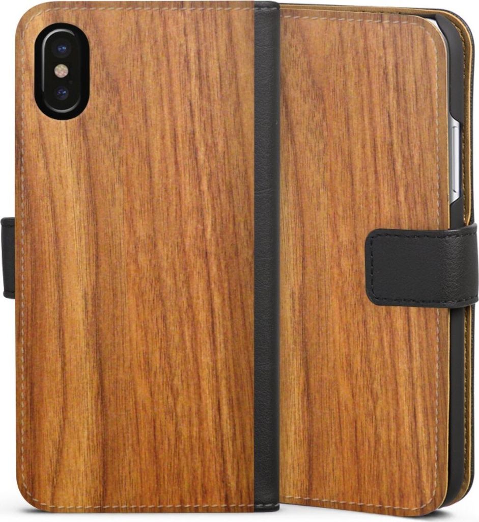 DeinDesign Klapphülle für Apple iPhone Xs Handytasche Lederhülle Tasche Holz Holzoptik Lärche
