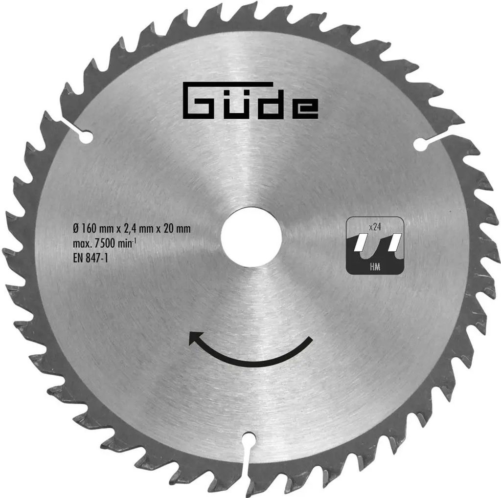 GÜDE Holzsägeblatt HM 160x20x24Z passend zu Kreissäge KS 55-1300
