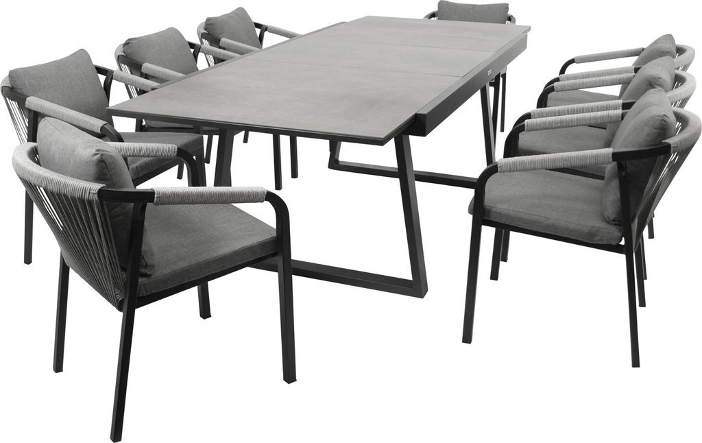 Garnitur REIMS 9-teilig, Alu + Glas + Rope grau