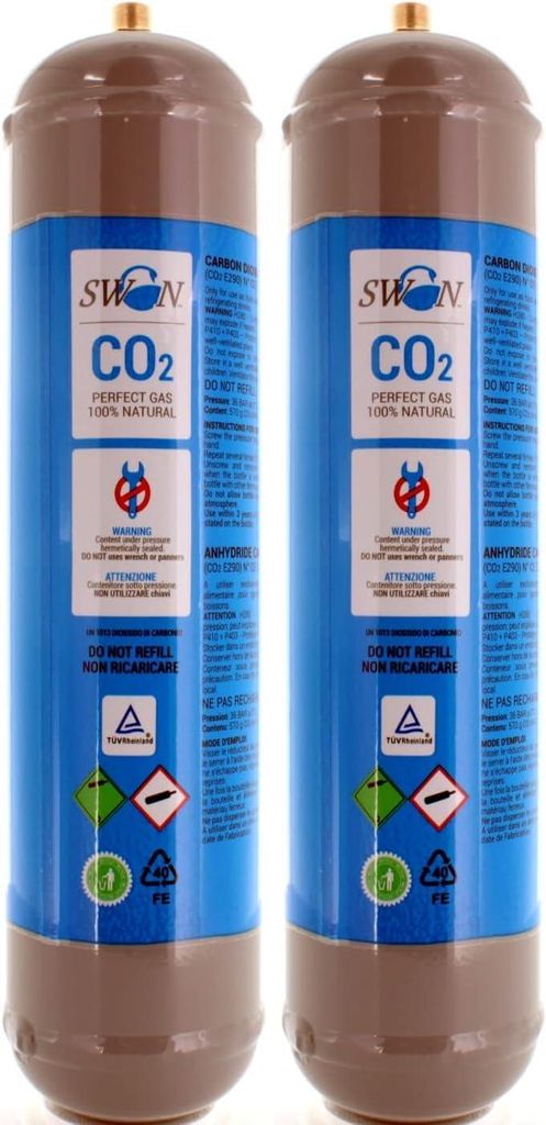 2× CO2 Einwegflasche 600 g – M11x1 Anschluss – E290 Lebensmittelqualität – für Wassersprudler