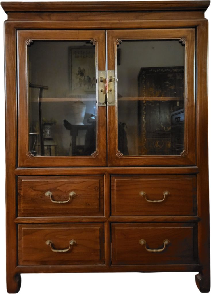 Fine Asianliving Chinesisches Bücherregal Glastür Braun B82xT48xH115cm