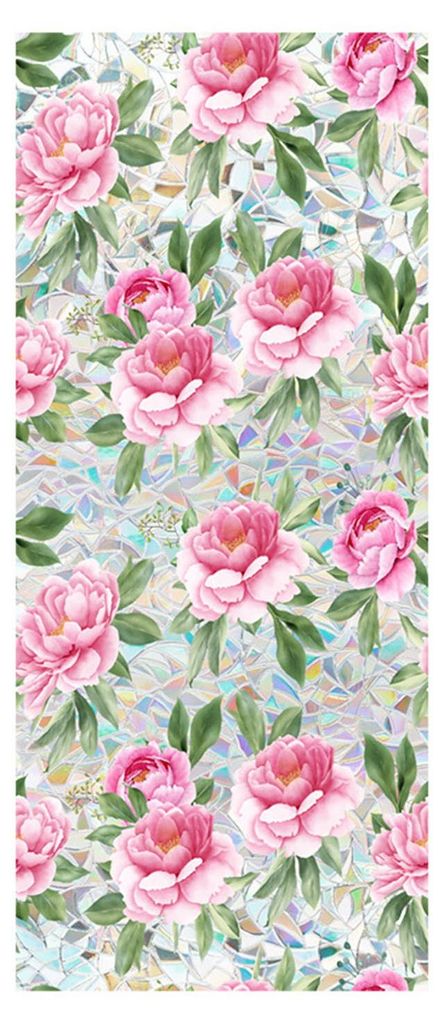 Fensterfolie mit Blumenmuster, Lotus- und Prunkwindenmotiv, abnehmbarer, dekorativer Aufkleber mit statischer Aufladung, UV-Schutz, Sichtschutz fü...