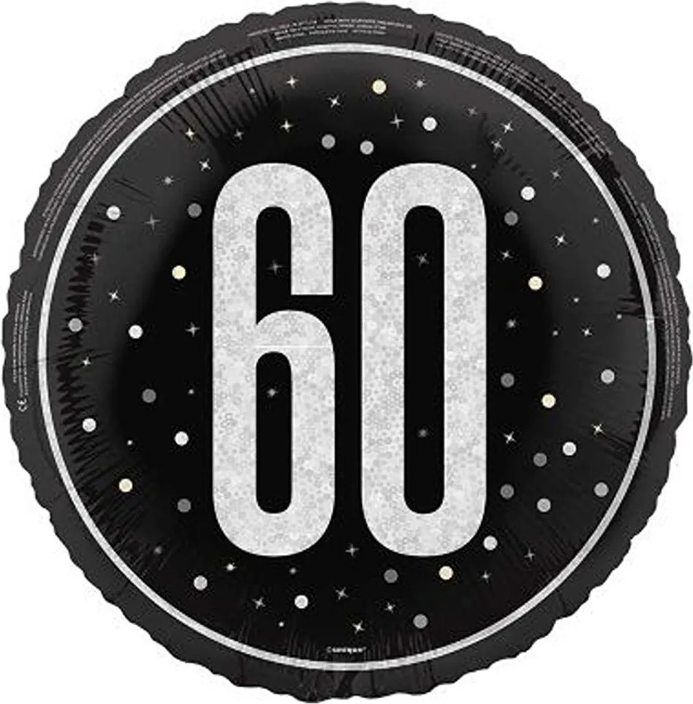 Ballon Noir Brillant 45 cm 60e Anniversaire - Plastique Très Résistant