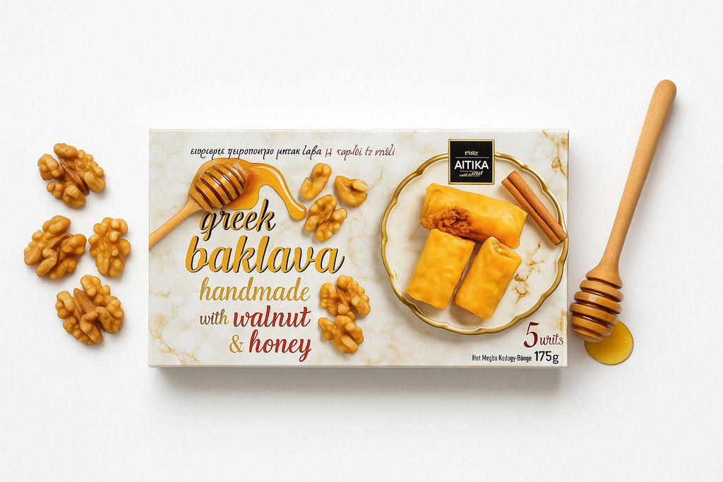 Attika Baklava mit Nüssen und Honig 175 g – Traditionelles Produktbild 