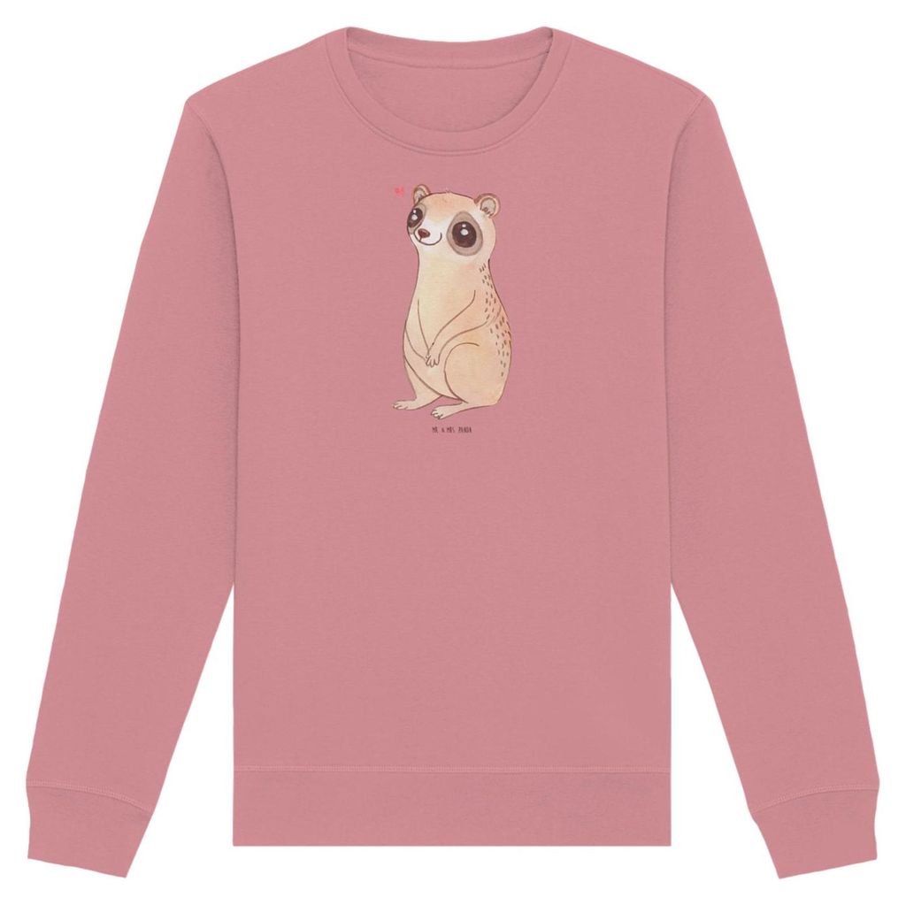 Mr. & Mrs. Panda Baumwoll Pullover Plumplori Glücklich Größe XS - Canyon Pink - Geschenk, Sweatshirt, Pulli, Niedlich, Lustige Sprüche, Bio-Pul...