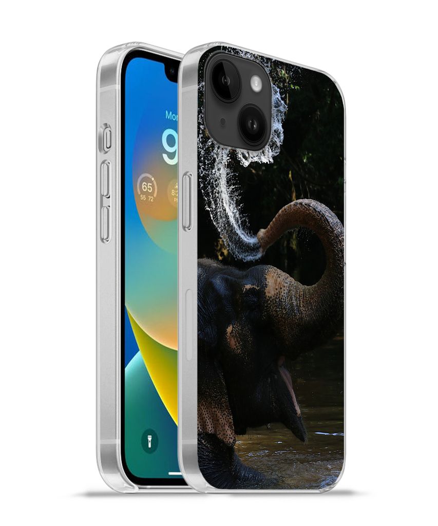 MuchoWow Handyhülle Schutzhülle Hülle für Apple iPhone 14 Plus - Soft case Elefant - Wasser - Rüssel - Tiere - Natur Silikon Softcase Handy ...