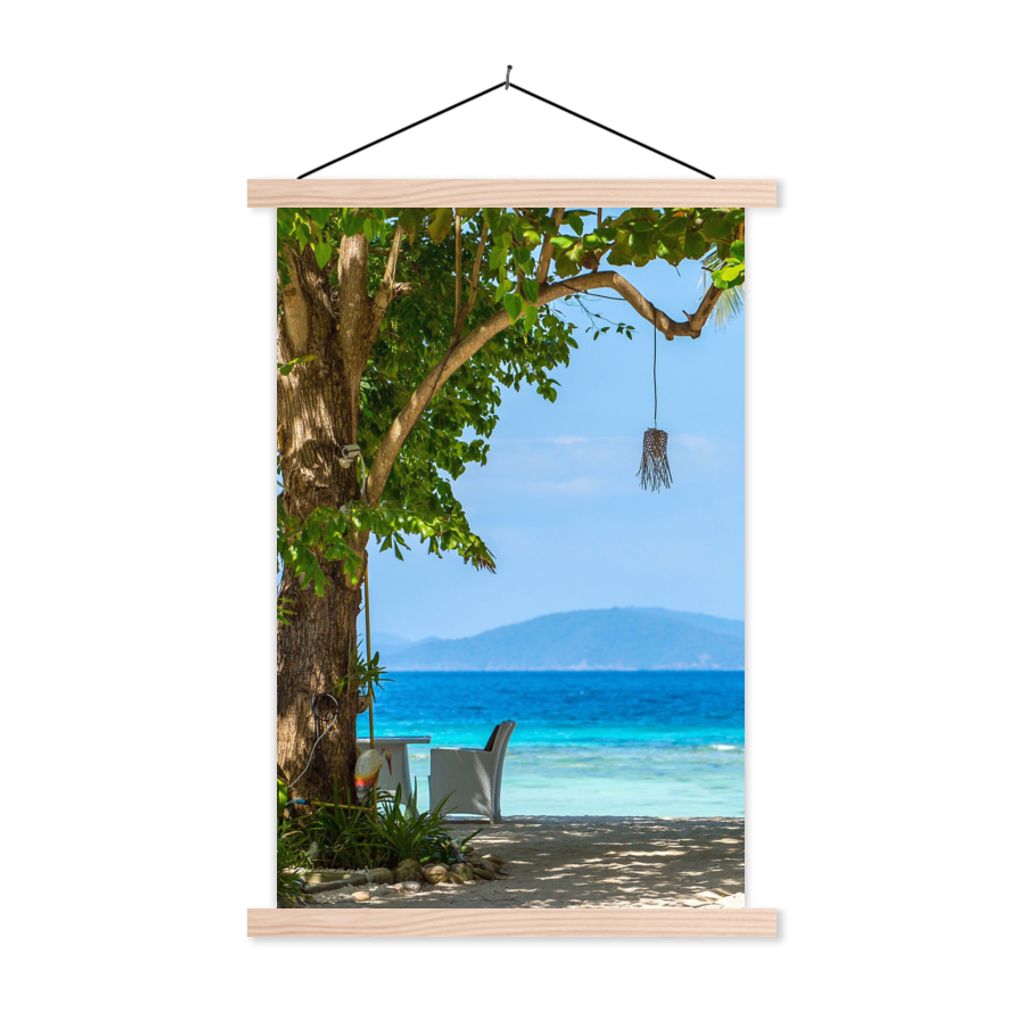 MuchoWow Textilposter Tropisch - Strand - Meer 60x90 cm mit holzfarbenen Rahmen - Textil
