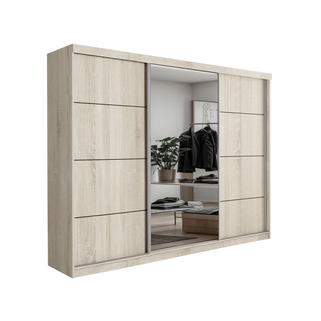 Šatní skříň s posuvnými dveřmi, šířka 250 cm, zrcadlo, 3 Obrázek produktu 