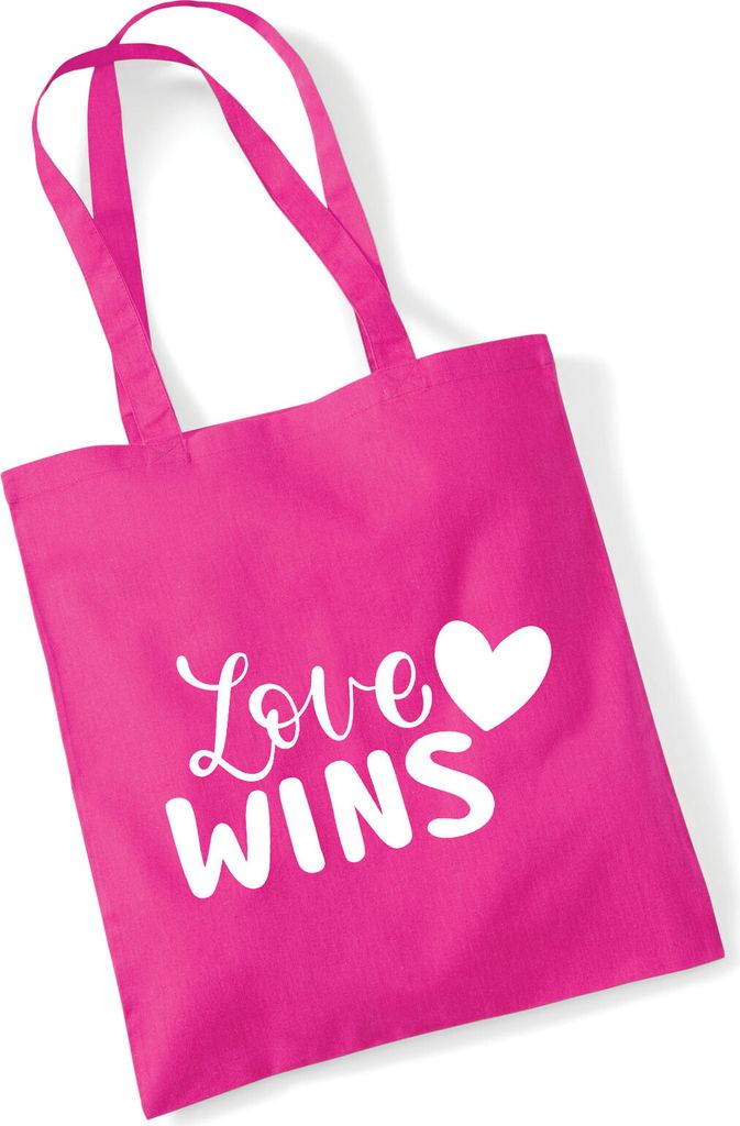 Huuraa Jutebeutel Love wins Herz 10 Liter Fuchsia Baumwolle Tasche Geschenkidee