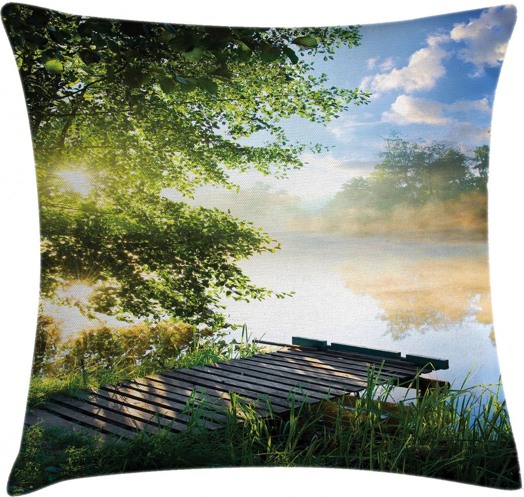 ABAKUHAUS Natur Kissenbezug, Angelpier am Fluss, Waschbar mit Reißverschluss Kissenhülle mit Farbfesten Klaren Farben Beidseitiger Druck, 40 x 40...