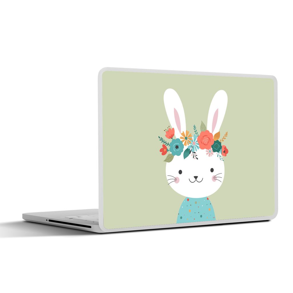 MuchoWow Laptop Aufkleber Sticker Cover Kaninchen - Sommer - Blumen 25x18 cm - Laptop-Deko