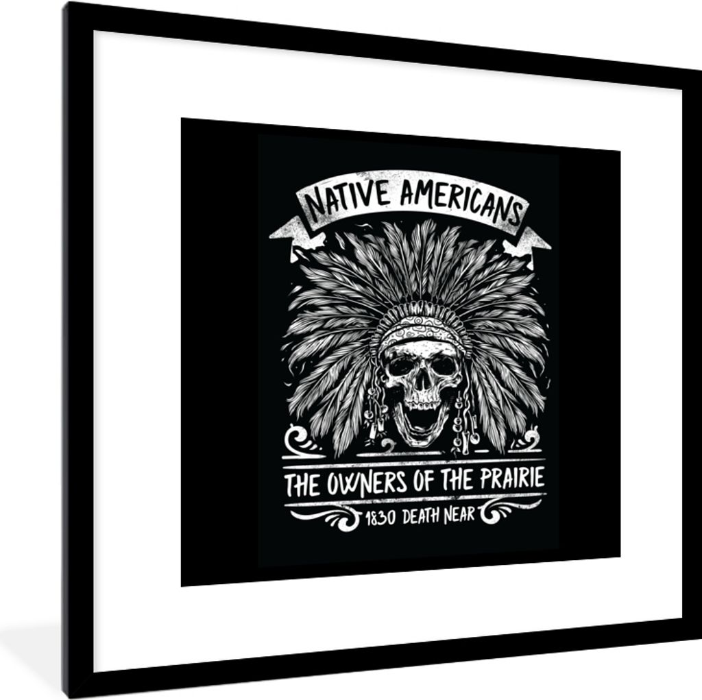 MuchoWow MuchoWow Gerahmtes Poster Maske - Federn - Retro - Schwarz - Weiß 40x40 cm - Poster mit zchwarzem Bilderrahmen - Poster - Plakat im R...