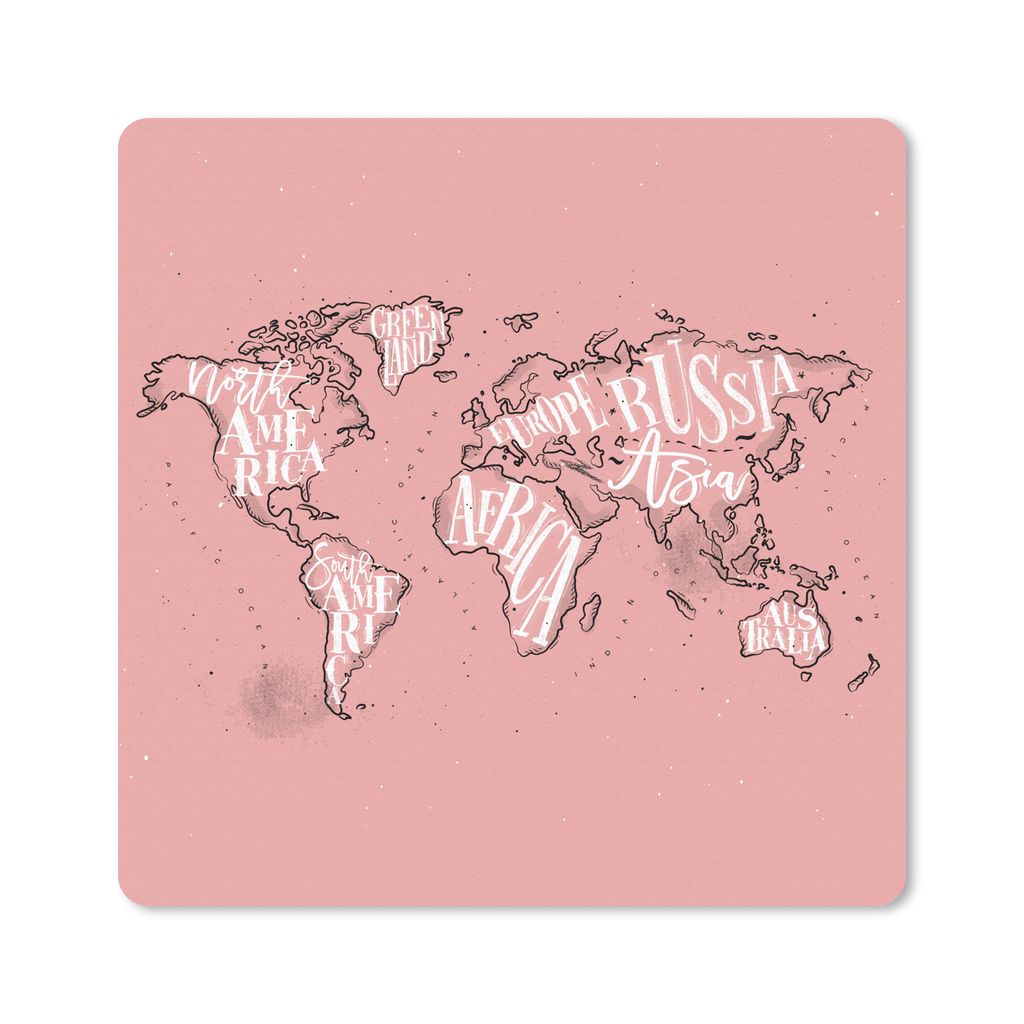 MuchoWow Mauspad Mousepad Weltkarte - Rosa - Weiß - Buchstaben 30x30 cm - Mousepads - Maus Mat - Pad - Mausunterlage - Gaming