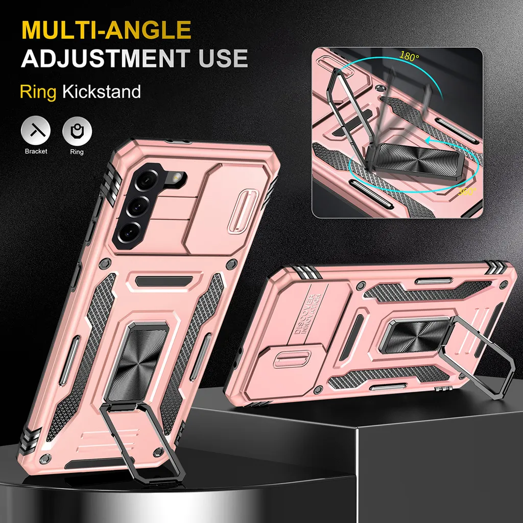 Custodia Elegante Samsung S23 Oro Rosa con Anello e Slider Fotocamera - 5