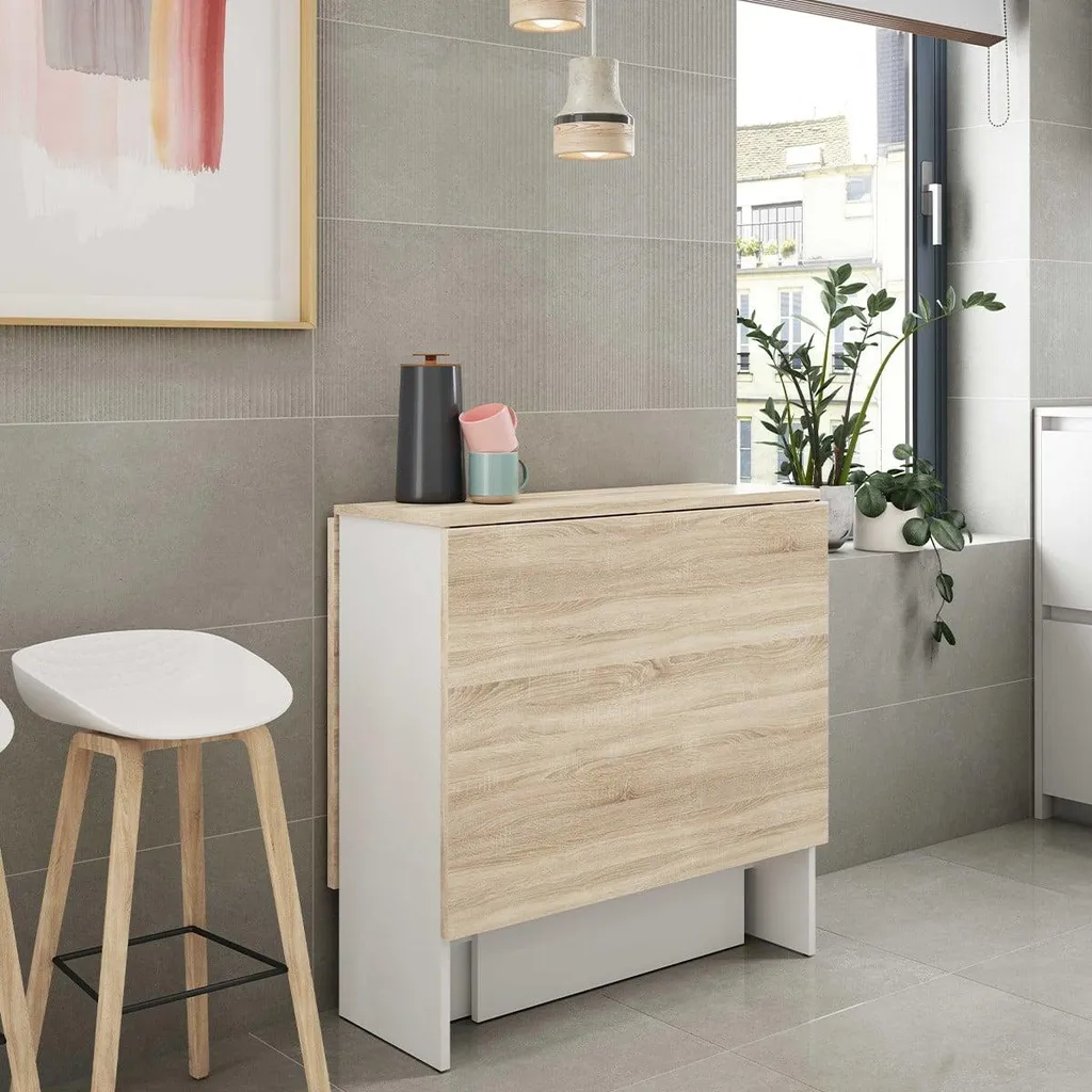 CALICOSY Table pliable H78 cm Fly - Console d'appoint bois et blanc - 9