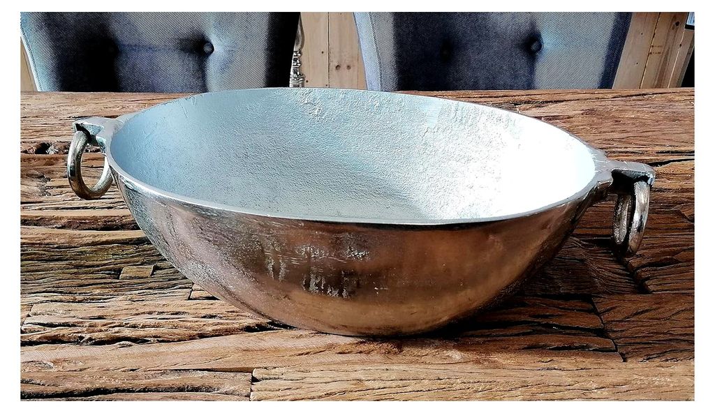 Dekoschale aus Aluminium in Silber - Oval für moderne Wohnräume - Tischdekoration 40 cm