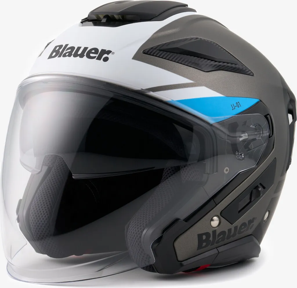 Casque jet JJ-01 confortable et compact gris mat bleu taille 58-60