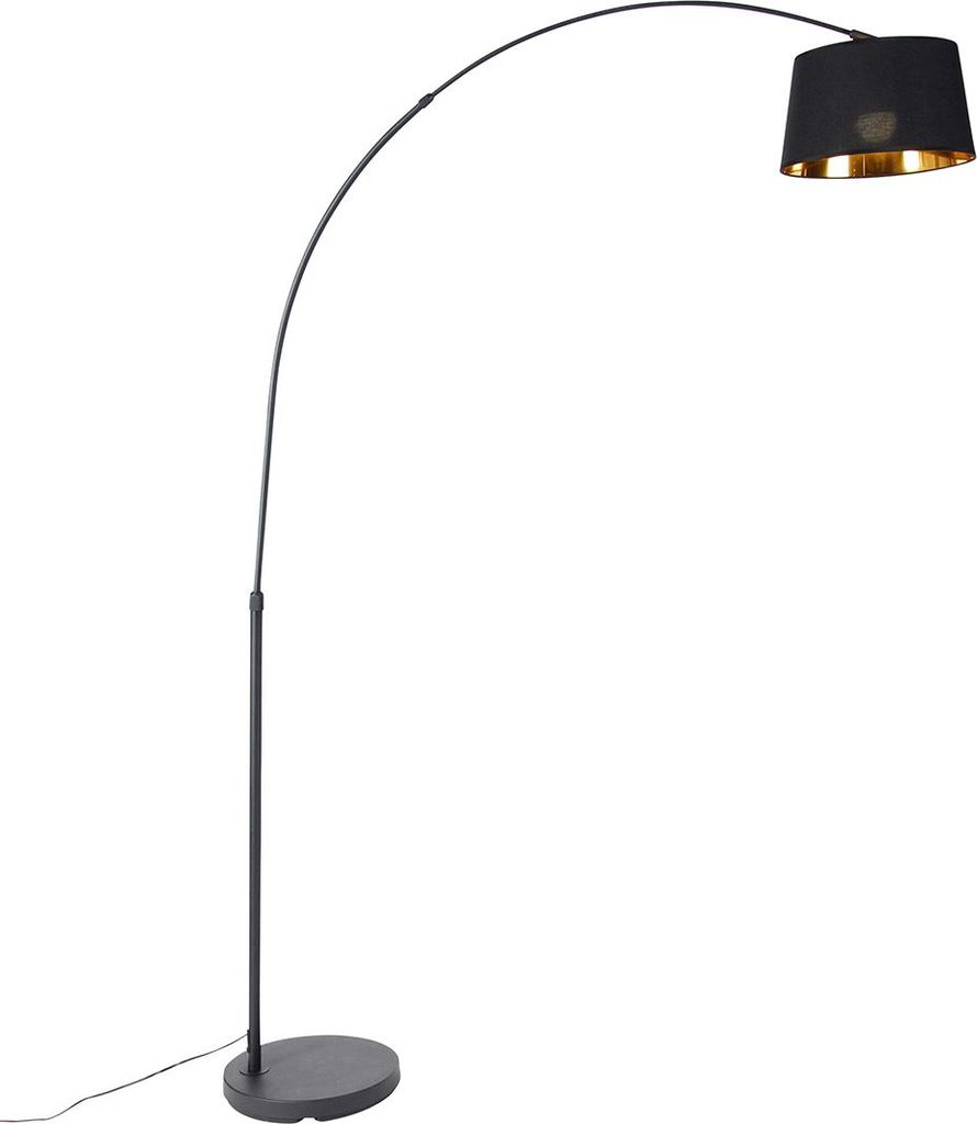 QAZQA - Modern Smarte Bogenlampe schwarz mit Gold I Messing inkl. Wifi A60 - Arc Basic Dimmer I Dimmbar I Wohnzimmer I Schlafzimmer - Stahl Längli...