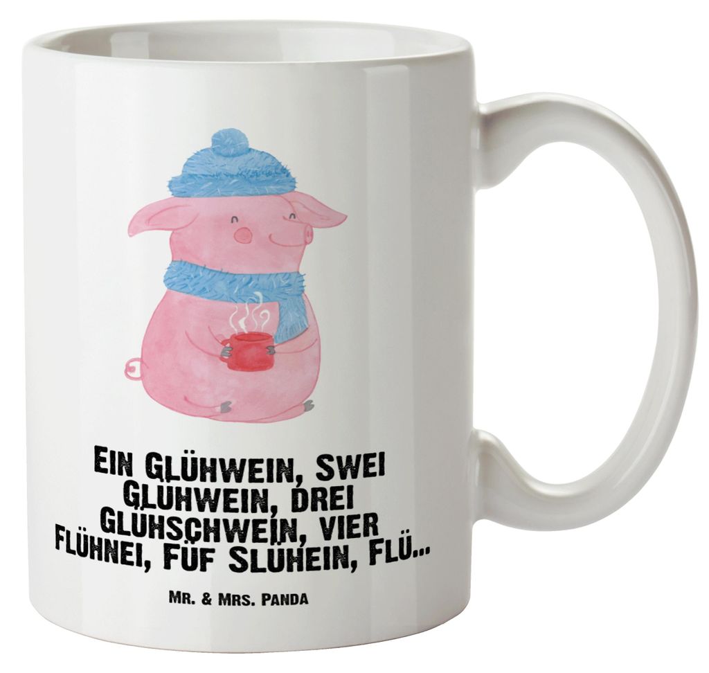 Mr. & Mrs. Panda Keramiktasse Schweinchen Glühwein - Weiß - Geschenk, Spruch, Kaffeepott, Heiligabend, großer, Große Teetasse, Betrunken, Weihn...